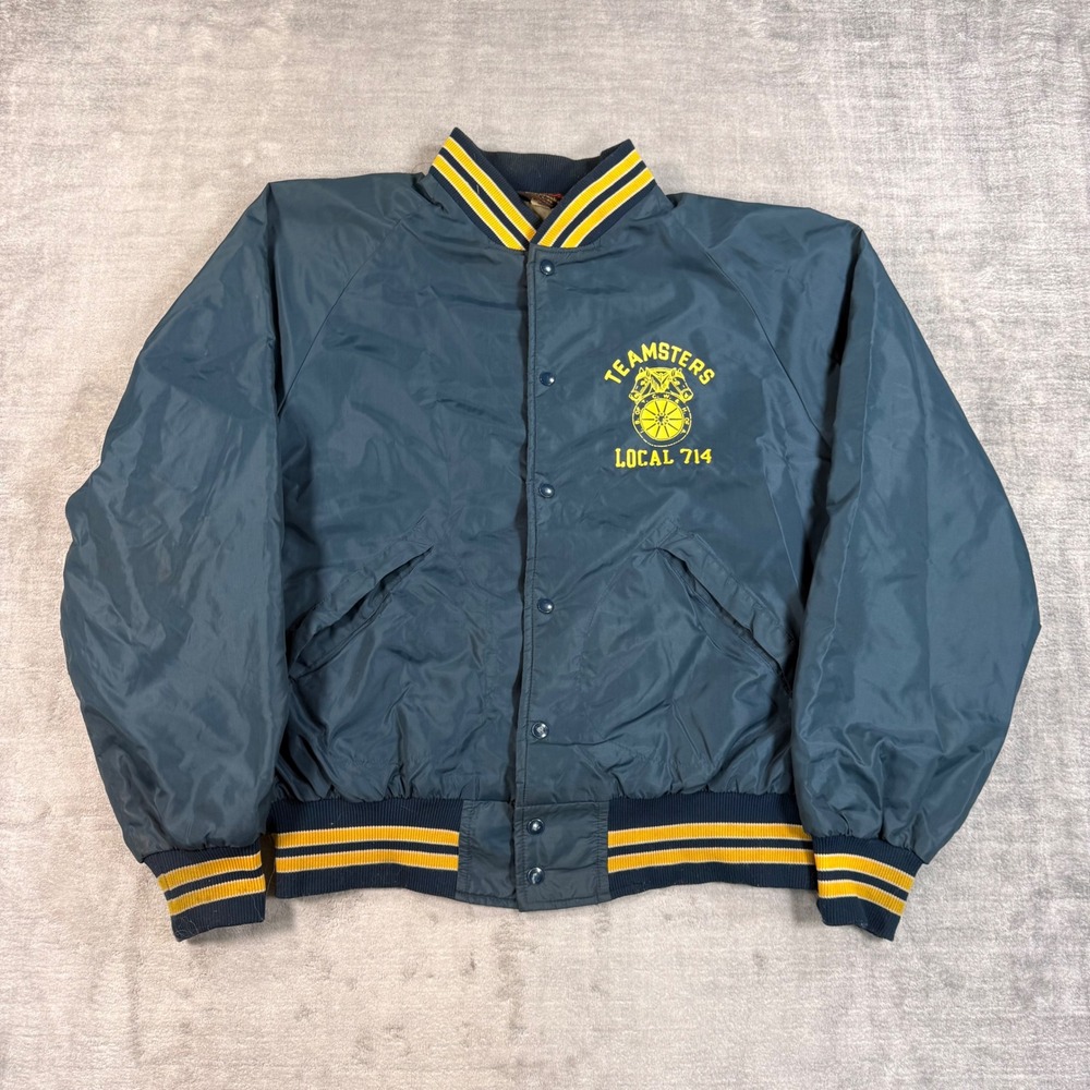 Vintage Teamsters Jacket Mens Large Blue Pla Jac Bomber Local 714 Varsity Union